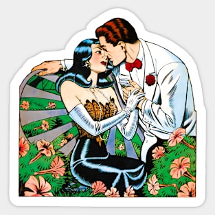 Love Kiss of Elegant and Classic Couple Diary Valentines Day Retro Vintage Comic Book Sticker